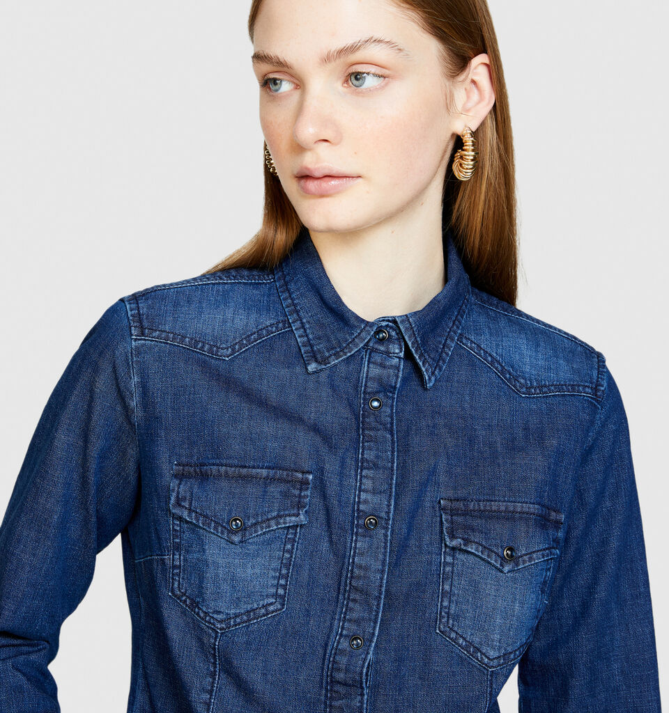 Slim fit denim shirt - women's shirts - Dark Blue | Sisley image number 5